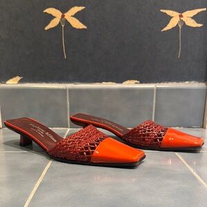 Women's Orange Red Woven Mules